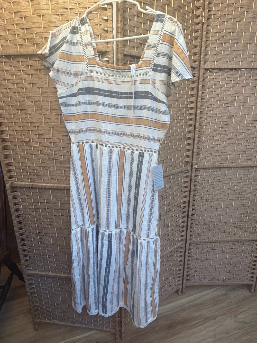 Nordstrom Striped Midi Dress in White, Tan & Black